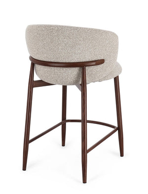 Kitchen Stool Walnut and Beige Upholstered