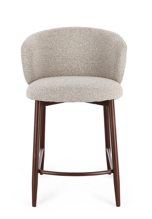 Kitchen Stool Walnut and Beige Upholstered