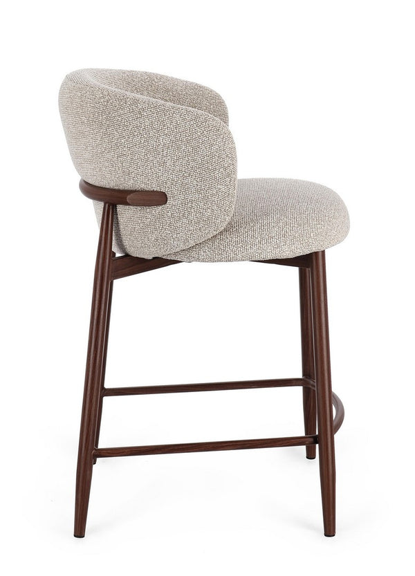Kitchen Stool Walnut and Beige Upholstered