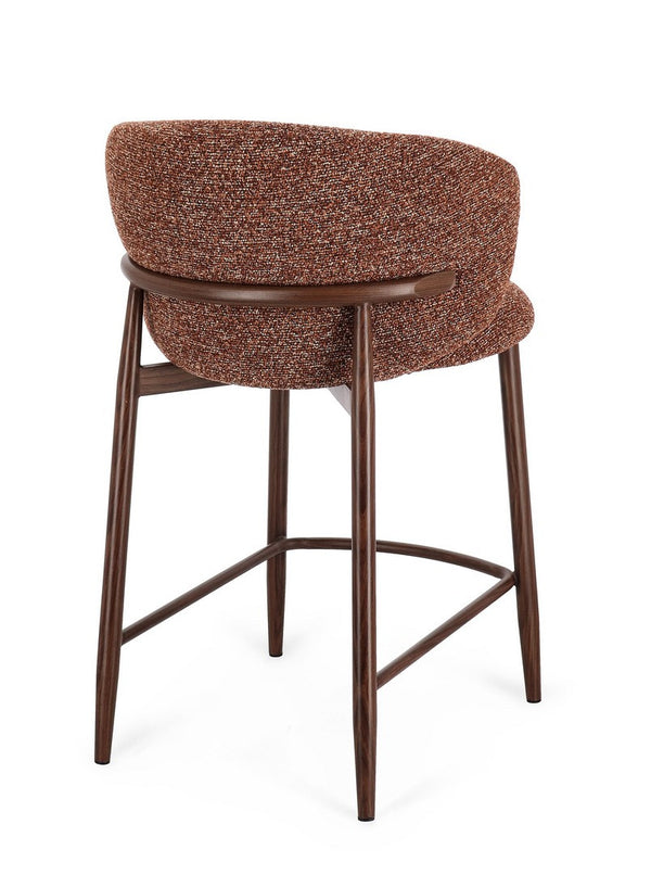 Kitchen Stool Walnut and Terracotta Upholstered