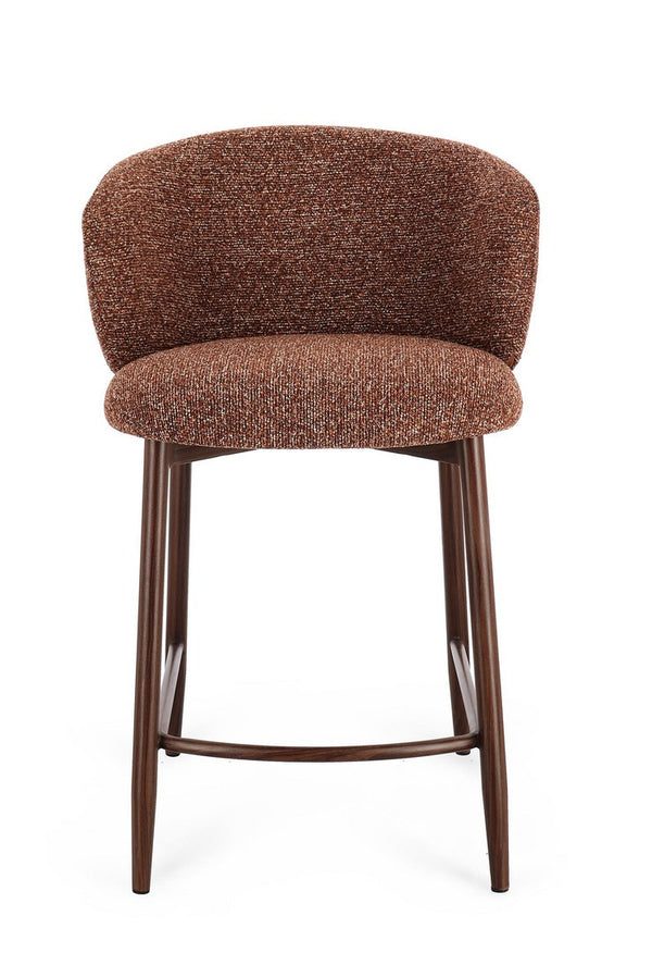 Kitchen Stool Walnut and Terracotta Upholstered