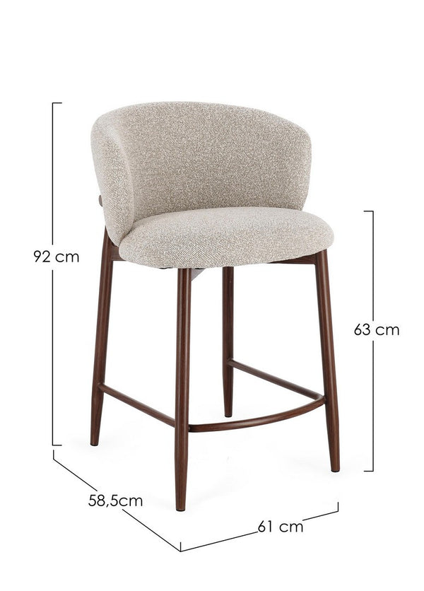 Kitchen Stool Walnut and Beige Upholstered