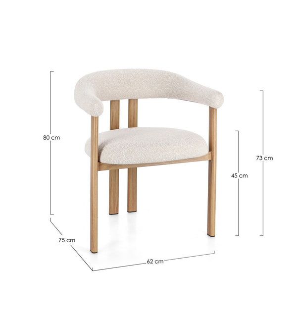 Dining Chair Natural and Linen Upholstered with Armrests