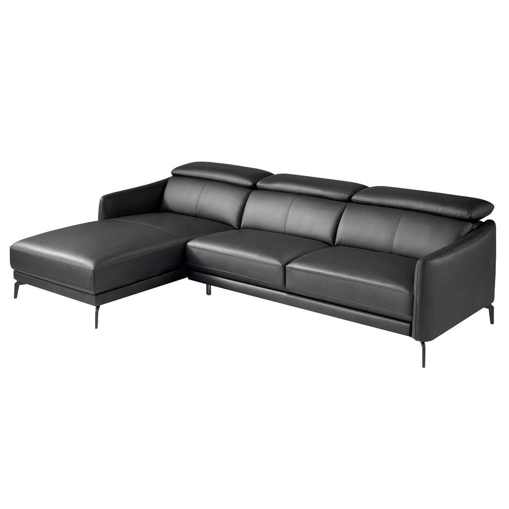 Left-hand chaise longue sofa in black leather