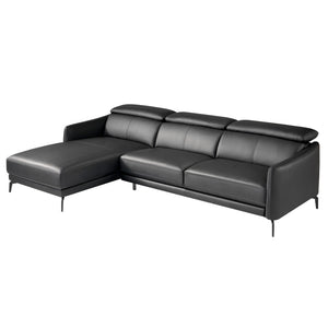 Left-hand chaise longue sofa in black leather