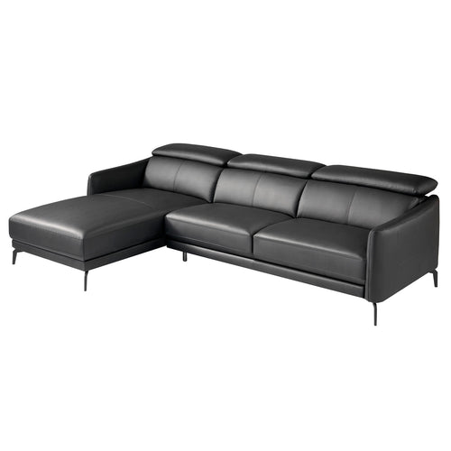 Left-hand chaise longue sofa in black leather