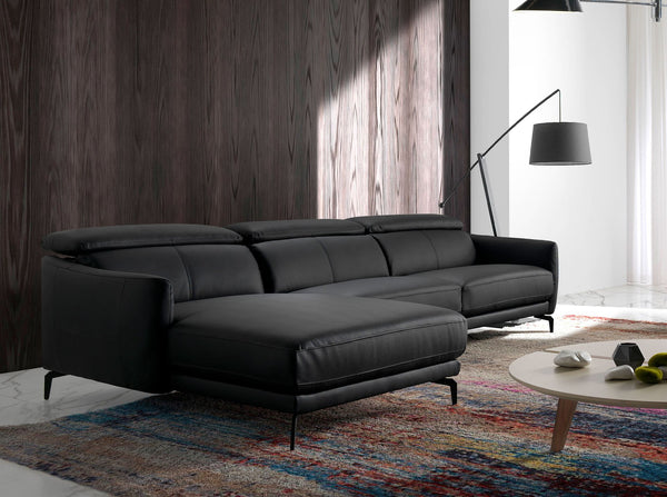 Left-hand chaise longue sofa in black leather