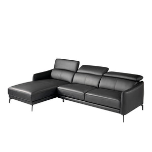 Left-hand chaise longue sofa in black leather