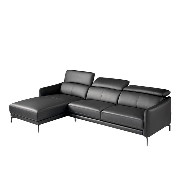 Left-hand chaise longue sofa in black leather