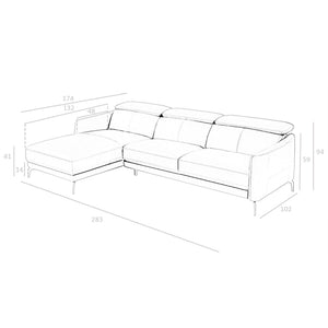 Left-hand chaise longue sofa in black leather