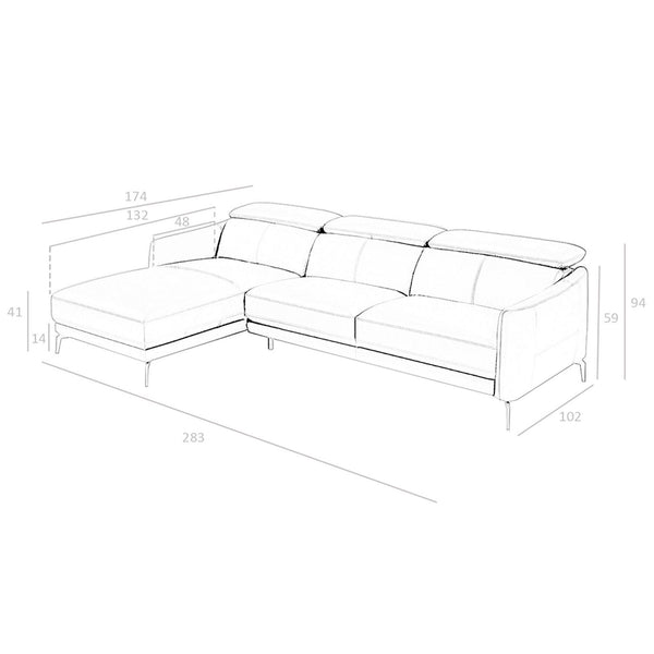 Left-hand chaise longue sofa in black leather