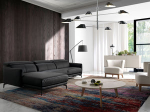 Left-hand chaise longue sofa in black leather