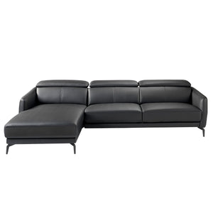 Left-hand chaise longue sofa in black leather