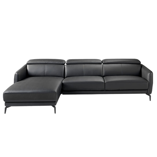 Left-hand chaise longue sofa in black leather