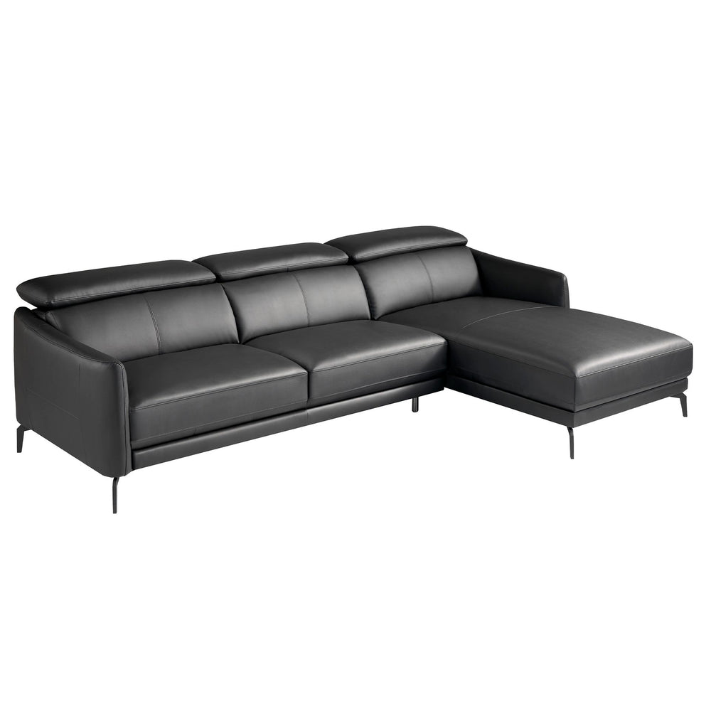 Right-hand chaise longue sofa in black leather