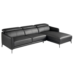 Right-hand chaise longue sofa in black leather