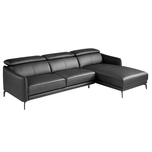 Right-hand chaise longue sofa in black leather