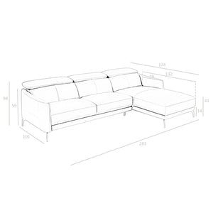Right-hand chaise longue sofa in black leather