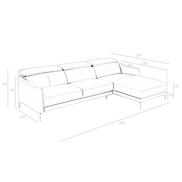 Right-hand chaise longue sofa in black leather