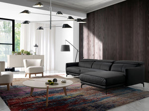 Right-hand chaise longue sofa in black leather