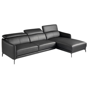 Right-hand chaise longue sofa in black leather