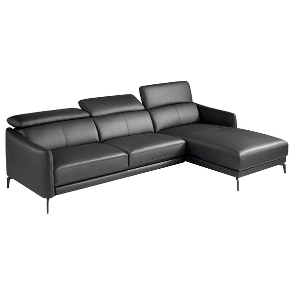 Right-hand chaise longue sofa in black leather
