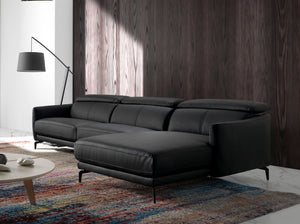 Right-hand chaise longue sofa in black leather