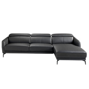 Right-hand chaise longue sofa in black leather