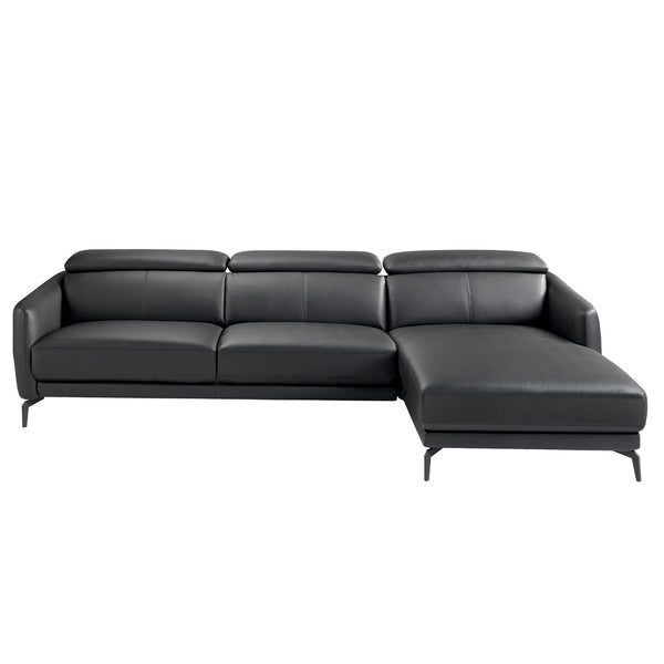 Right-hand chaise longue sofa in black leather