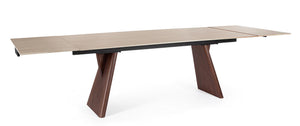 Extendable Dining Table 200–300 cm Walnut Finish with Travertine Effect Top