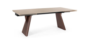 Extendable Dining Table 200–300 cm Walnut Finish with Travertine Effect Top