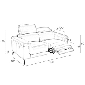 2-seater relaxation sofa in gray leather
