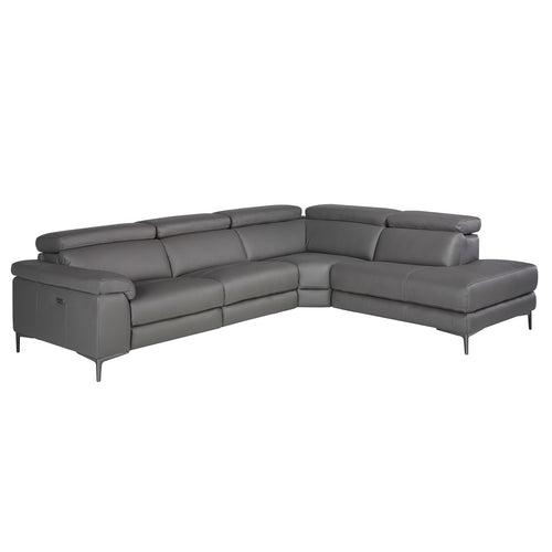 Relaxation sofa with right-hand chaise longue in dark gray leather