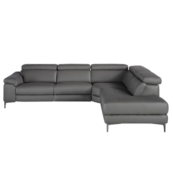 Relaxation sofa with right-hand chaise longue in dark gray leather