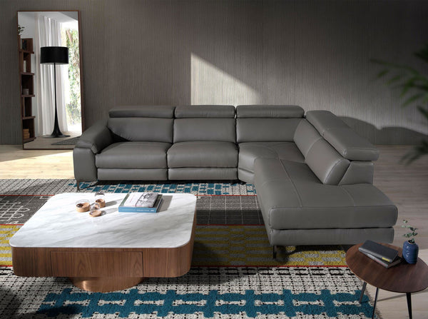 Relaxation sofa with right-hand chaise longue in dark gray leather
