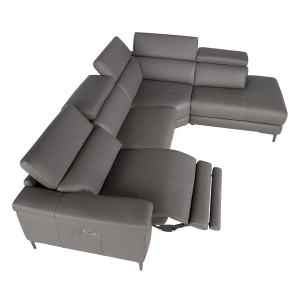 Relaxation sofa with right-hand chaise longue in dark gray leather