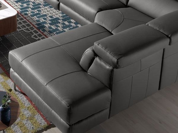 Relaxation sofa with right-hand chaise longue in dark gray leather