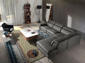 Relaxation sofa with right-hand chaise longue in dark gray leather