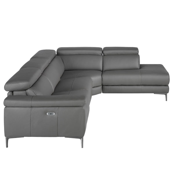 Relaxation sofa with right-hand chaise longue in dark gray leather