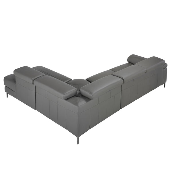 Relaxation sofa with right-hand chaise longue in dark gray leather