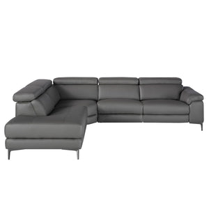 Relaxation sofa with left chaise longue in dark gray leather