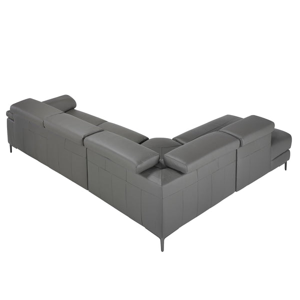Relaxation sofa with left chaise longue in dark gray leather