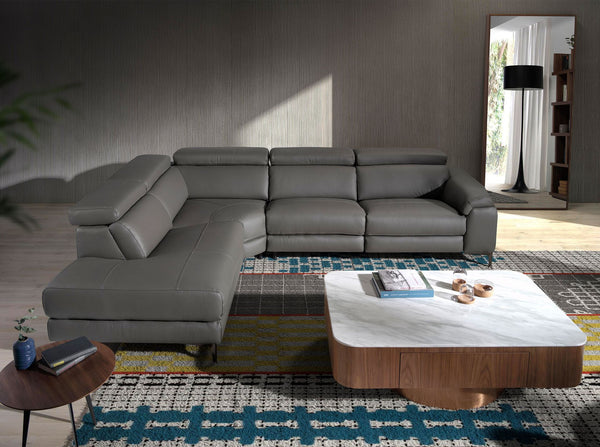 Relaxation sofa with left chaise longue in dark gray leather