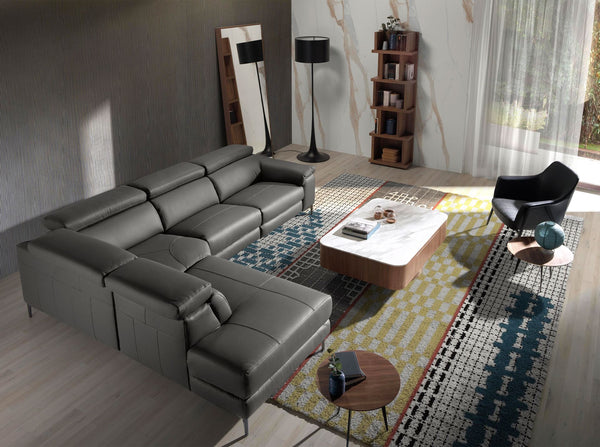Relaxation sofa with left chaise longue in dark gray leather