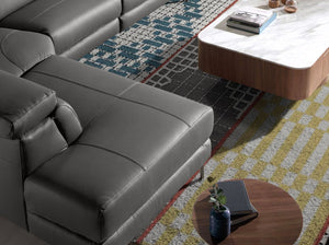 Relaxation sofa with left chaise longue in dark gray leather
