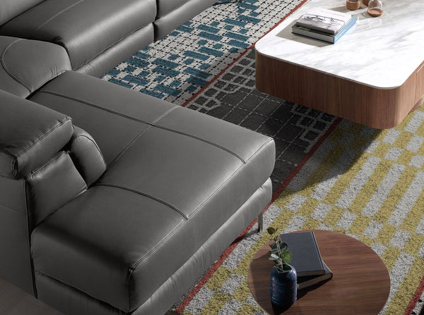 Relaxation sofa with left chaise longue in dark gray leather