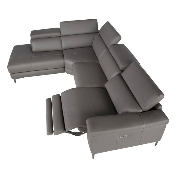 Relaxation sofa with left chaise longue in dark gray leather