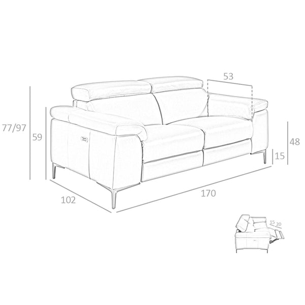 2-seater relaxation sofa in dark grey leather