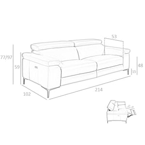 3-seater relaxation sofa in dark grey leather