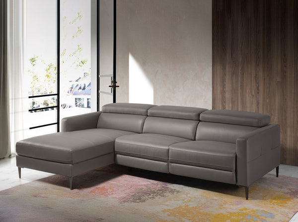 Relaxation sofa with left chaise longue in dark gray leather